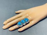 Monumental Native American Navajo 3 Kingman Turquoise Sterling Silver Massive Ring-Nativo Arts