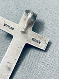 Exquisite Vintage Native American Navajo Signed Rob Chee Turquoise Sterling Silver Cross Pendant-Nativo Arts