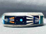 Tsosie Kachina Vintage Native American Navajo Turquoise Inlay Sterling Silver Bracelet-Nativo Arts