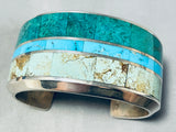 One Of The Most Unique Navajo 139 Gram Sterling Silver Inlay Bracelet-Nativo Arts