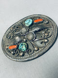 Important Early Albert Lee Vintage Native American Navajo Turquoise Sterling Silver Buckle-Nativo Arts