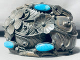 Flowers Of Ecstasy!! Vintage Navajo Turquoise Sterling Silver Bracelet-Nativo Arts