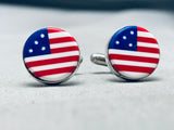 American Flag Rare Cal Desson Vintage Native American Navajo Sterling Silver Cufflinks-Nativo Arts