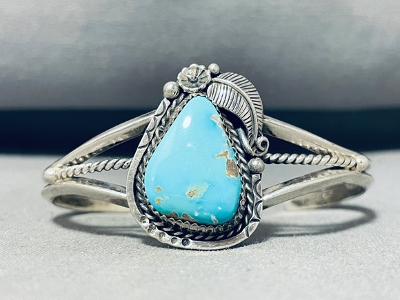 Marvelous Vintage Native American Navajo Blue Gem Turquoise Sterling Silver Bracelet-Nativo Arts
