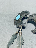Fabulous Vintage Native American Navajo Blue Gem Turquoise Sterling Silver Dangle Earrings-Nativo Arts