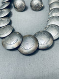 Graduated Pillow Bead Vintage Native American Navajo Sterling Silver Necklace And Earring Set