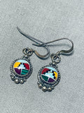 Incredible Inlay Vintage Native American Navajo Turquoise Sterling Silver Earrings-Nativo Arts