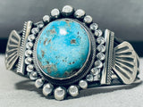 Leon Martinez Vintage Native American Navajo Pilot Mountain Turquoise Sterling Silver Bracelet-Nativo Arts