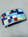Mesmerizing Vintage Native American Navajo Inlay Turquoise Shell Lapis Sterling Silver Buckle-Nativo Arts