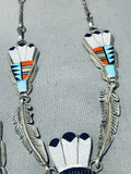 One Of The Best Vintage Native American Zuni Turquoise Inlay Kachina Sterling Silver Necklace-Nativo Arts