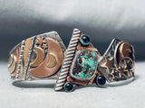 One Of Most Detailed Vintage Southwest Sterling Silver Basalt Turquoise Bracelet-Nativo Arts