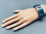 Intricate Inlay Vintage Southwest Bird Sterling Silver Bracelet Cuff