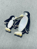 Gasp! So Cute! Vintage Native American Zuni Penguins Sterling Silver Inlay Pin-Nativo Arts