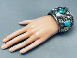 Heavy 134 Grams Vintage Navajo Turquoise Sterling Silver Bracelet Cuff Old-Nativo Arts