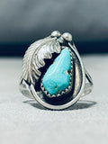 Breathtaking Vintage Native American Navajo Pilot Mountain Turquoise Sterling Silver Ring-Nativo Arts