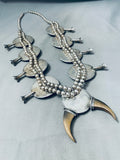 347 Grams Vintage Native American Navajo Turquoise Sterling Silver Squash Blossom Necklace-Nativo Arts