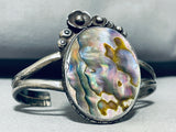 One Of The Most Unique Abalone Shell Vintage Native American Navajo Sterling Silver Bracelet-Nativo Arts