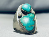 Big Heavy Mens Vintage Native American Navajo Turquoise Sterling Silver Ring Old-Nativo Arts