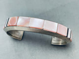 6 Inch Wrist Vintage Native American Navajo Pink Pearl Inlay Sterling Silver Bracelet Cuff-Nativo Arts