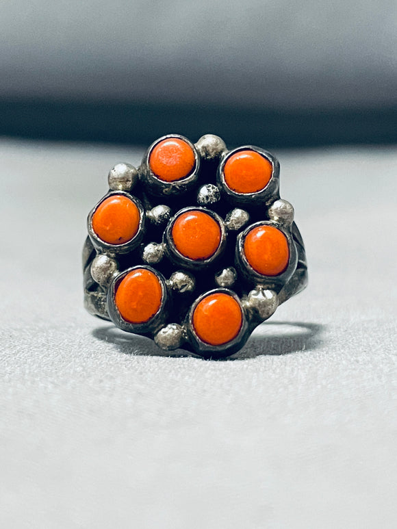 Impressive Vintage Native American Hopi Coral Sterling Silver Ring-Nativo Arts