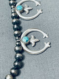 Authentic Vintage Native American Navajo Turquoise Sterling Silver Naja Squash Blossom Necklace-Nativo Arts