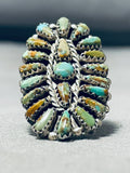 Native American Noteworthy Vintage Zuni Turquoise Cluster Sterling Silver Large Ring-Nativo Arts