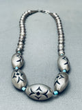 Football Bead Handmade Vintage Native American Navajo Turquoise Sterling Silver Necklace-Nativo Arts