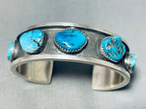 Brilliant Native American Navajo Signed 7 Morenci Turquoise Sterling Silver Bracelet-Nativo Arts