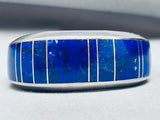 Best 6 Inch Wrist Vintage Native American Navajo Lapis Sterling Silver Inlay Bracelet-Nativo Arts