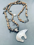 Bear And Feather Vintage Native American Navajo Pietersite Sterling Silver Necklace-Nativo Arts