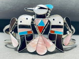 Bobby Shack Native American Zuni Turquoise Coral Jet Sterling Silver Thunderbird Bracelet-Nativo Arts