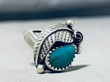 Lovely Vintage Native American Navajo Green Turquoise Sterling Silver Leaf Ring-Nativo Arts