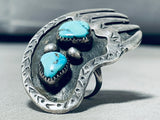 Hueg And Old!! Vintage Native American Navajo Turquoise Sterling Silver Bearpaw Ring-Nativo Arts