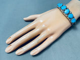 Chunky Vintage Native American Navajo Graduating Turquoise Sterling Silver Bracelet
