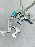 Amazing Native American Navajo Signed Royston Turquoise Silver Kokopelli Necklace-Nativo Arts