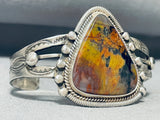 Tan Soil Agate Vintage Native American Navajo Sterling Silver Bracelet Cuff-Nativo Arts
