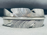 Outstanding Vintage Native American Navajo Handcarved Sterling Silver Feather Bracelet-Nativo Arts