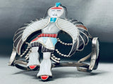 Huge Eagle Dancer Vintage Native American Zuni Turquoise Inlay Sterling Silver Bracelet-Nativo Arts