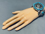Important Vintage Native American Navajo Basket Sterling Silver Turquoise Bracelet, Heavy-Nativo Arts