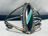 Stunning Vintage Native American Navajo Blue Gem Turquoise & Jet Sterling Silver Bracelet-Nativo Arts