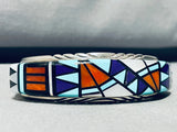 6.5 Inch Wrist Vintage Native American Navajo Turquoise Inlay Sterling Silver Bracelet-Nativo Arts