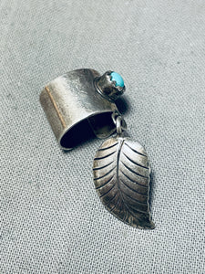 Captivating Vintage Native American Navajo Sleeping Beauty Turquoise Silver Leaf Ear Clip-Nativo Arts