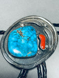 Huge Vintage Native American Navajo Spiderweb Turquoise Sterling Silver Bolo Tie Old-Nativo Arts