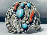 Best Vintage Native American Navajo Pilot Mountain Turquoise Coral Sterling Silver Bracelet-Nativo Arts