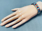 Hand Beaded Intricate Vintage Native American Navajo Sterling Silver Bracelet