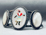 Early Vintage Native American Zuni Turquoise Inlay Dancer Sterling Silver Inlay Bracelet-Nativo Arts