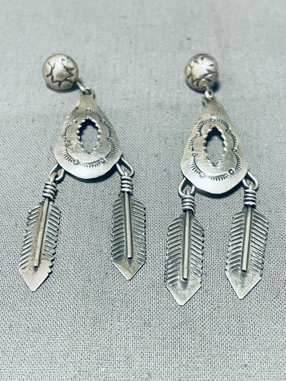 Awesome Vintage Native American Navajo Sterling Silver Feather Pendants Earrings-Nativo Arts