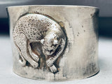 Cheetah!! Huge Vintage Southwest Sterling Silver Bracelet Cuff-Nativo Arts