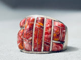 One Of The Best Vintage Native American Navajo Spiny Oyster Inlay Sterling Silver Ring-Nativo Arts