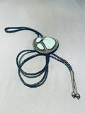 Mint Green Turquoise!! Vintage Native American Navajo Rare Sterling Silver Bolo Tie-Nativo Arts